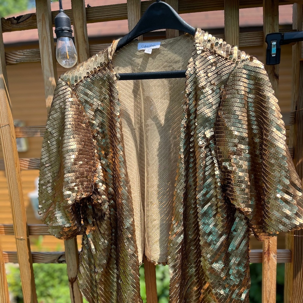 Calvin Klein Gold sequin shrug jacket XL